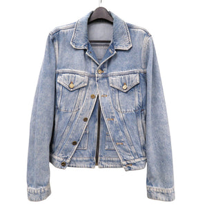 美品 ルイ ヴィトン 19SS ダブルフロント ヴァージル アブロー HGA73WLVP コットン/レザー ブルー サイズ46 デニムジャケット LV 1604【中古】LOUIS VUITTON メンズ