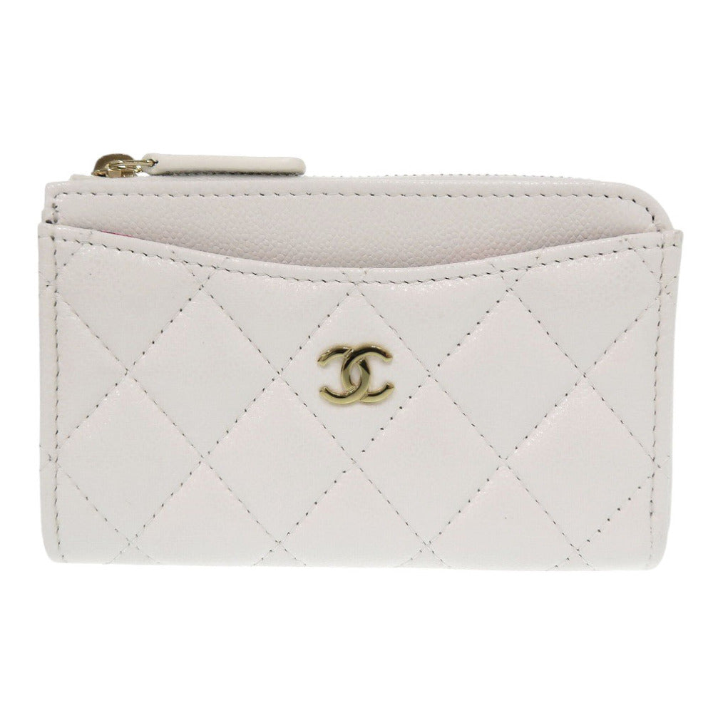 新品同様 シャネル マトラッセ ココマーク AP3179 キャビアスキン ホワイト コインケース 白 1617【中古】CHANEL