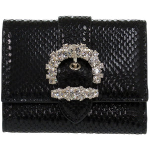 新品同様 ジミーチュウ コンパクトウォレット パイソン型押しレザー ブラック 三つ折り財布 黒 1655【中古】JIMMY CHOO