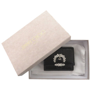 新品同様 ジミーチュウ コンパクトウォレット パイソン型押しレザー ブラック 三つ折り財布 黒 1655【中古】JIMMY CHOO