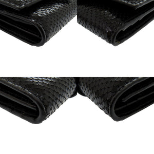 新品同様 ジミーチュウ コンパクトウォレット パイソン型押しレザー ブラック 三つ折り財布 黒 1655【中古】JIMMY CHOO