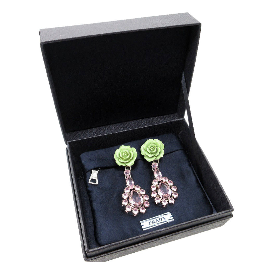 新品同様 プラダ ローズ ビジュー イヤリング メタル/ストーン ピンク/ピスタチオ 1667【中古】PRADA