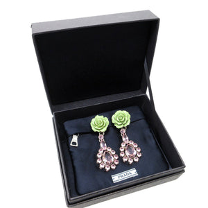 新品同様 プラダ ローズ ビジュー イヤリング メタル/ストーン ピンク/ピスタチオ 1667【中古】PRADA