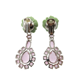 新品同様 プラダ ローズ ビジュー イヤリング メタル/ストーン ピンク/ピスタチオ 1667【中古】PRADA