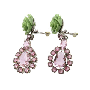 新品同様 プラダ ローズ ビジュー イヤリング メタル/ストーン ピンク/ピスタチオ 1667【中古】PRADA