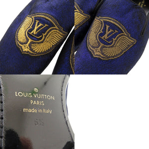美品 ルイ ヴィトン オートゥイユライン オペラシューズ ハラコレザー LVエンブレム 刺繍 スリッポン ローファー サイズ6 1/2 BM1108 ネイビー LV 1692【中古】LOUIS VUITTON