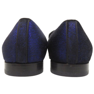 美品 ルイ ヴィトン オートゥイユライン オペラシューズ ハラコレザー LVエンブレム 刺繍 スリッポン ローファー サイズ6 1/2 BM1108 ネイビー LV 1692【中古】LOUIS VUITTON