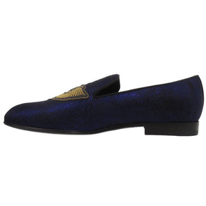 美品 ルイ ヴィトン オートゥイユライン オペラシューズ ハラコレザー LVエンブレム 刺繍 スリッポン ローファー サイズ6 1/2 BM1108 ネイビー LV 1692【中古】LOUIS VUITTON