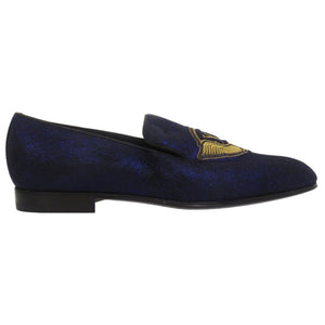 美品 ルイ ヴィトン オートゥイユライン オペラシューズ ハラコレザー LVエンブレム 刺繍 スリッポン ローファー サイズ6 1/2 BM1108 ネイビー LV 1692【中古】LOUIS VUITTON