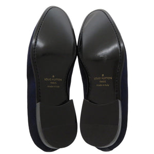 美品 ルイ ヴィトン オートゥイユライン オペラシューズ ハラコレザー LVエンブレム 刺繍 スリッポン ローファー サイズ6 1/2 BM1108 ネイビー LV 1692【中古】LOUIS VUITTON