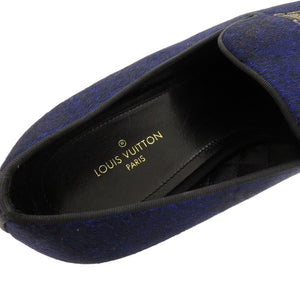 美品 ルイ ヴィトン オートゥイユライン オペラシューズ ハラコレザー LVエンブレム 刺繍 スリッポン ローファー サイズ6 1/2 BM1108 ネイビー LV 1692【中古】LOUIS VUITTON