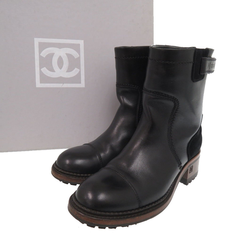 シャネル IG26533C ココマーク ショートブーツ チャンキーヒール レザー ブラック ブーツ 黒 1700【中古】CHANEL
