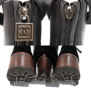 シャネル IG26533C ココマーク ショートブーツ チャンキーヒール レザー ブラック ブーツ 黒 1700【中古】CHANEL