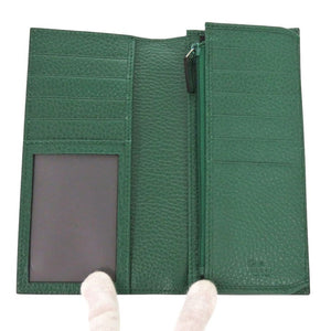 新品同様 グッチ インターロッキングG レザー ブラック 二つ折り長財布 黒 1704【中古】GUCCI