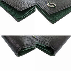 新品同様 グッチ インターロッキングG レザー ブラック 二つ折り長財布 黒 1704【中古】GUCCI