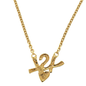 美品 イヴ サンローラン ハートロゴ ストーン GP ゴールド ネックレス イヤリング 1705【中古】YVES SAINT LAURENT