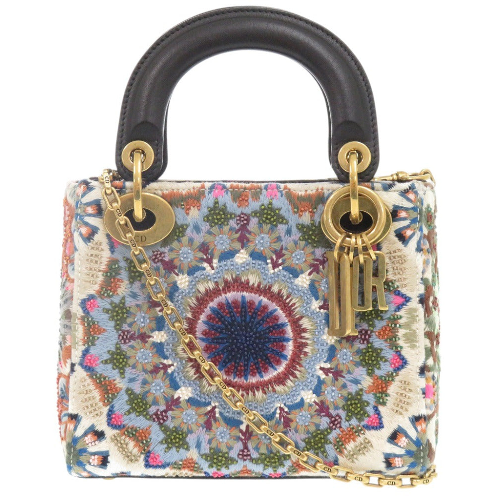 美品 ディオール レディディオール ミニ ビーズ マルチカラー ゴールド金具 ハンドバッグ 1736【中古】Dior