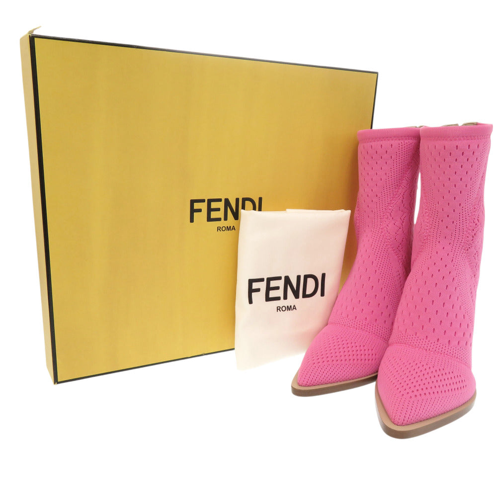 未使用 フェンディ ニット ピンク 23cm ショートブーツ 1745【中古】FENDI