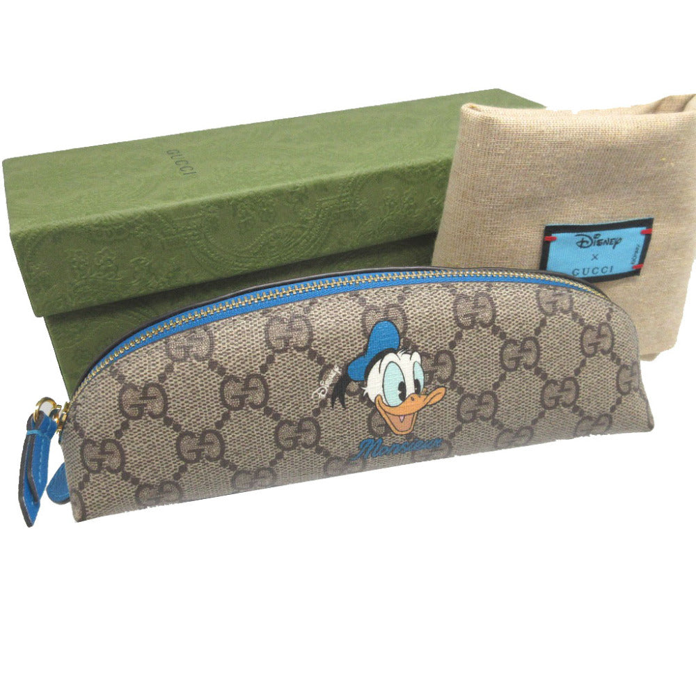 美品 グッチ 662129 ディズニーコラボ ドナルドダック GGスプリーム レザー ブラウン 茶 ペンケース 1803【中古】GUCCI