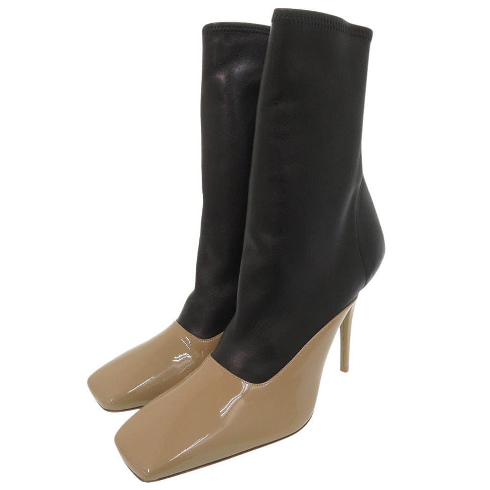 新品同様 バーバリー ショートブーツ ハイヒール パテントレザー ベージュ/ブラック ブーツ 黒 1809【中古】BURBERRY