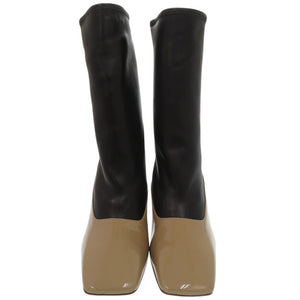 新品同様 バーバリー ショートブーツ ハイヒール パテントレザー ベージュ/ブラック ブーツ 黒 1809【中古】BURBERRY