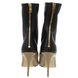 新品同様 バーバリー ショートブーツ ハイヒール パテントレザー ベージュ/ブラック ブーツ 黒 1809【中古】BURBERRY