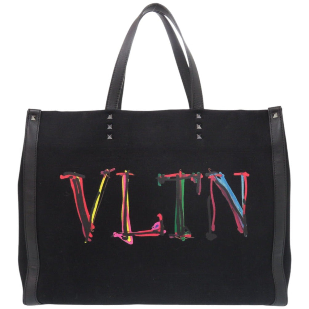 ヴァレンティノ ガラヴァーニ キャンバス/レザー ブラック トートバッグ 黒 1827【中古】Valentino Garavani