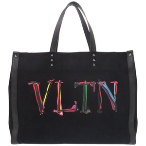 ヴァレンティノ ガラヴァーニ キャンバス/レザー ブラック トートバッグ 黒 1827【中古】Valentino Garavani