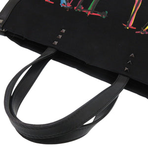 ヴァレンティノ ガラヴァーニ キャンバス/レザー ブラック トートバッグ 黒 1827【中古】Valentino Garavani