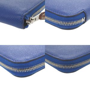 美品 エルメス ラウンドファスナー アザップ シルクイン ロング ヴォーエプソン ブルーフランス シルバー金具 Z刻印(2021年製) 長財布 1828【中古】HERMES