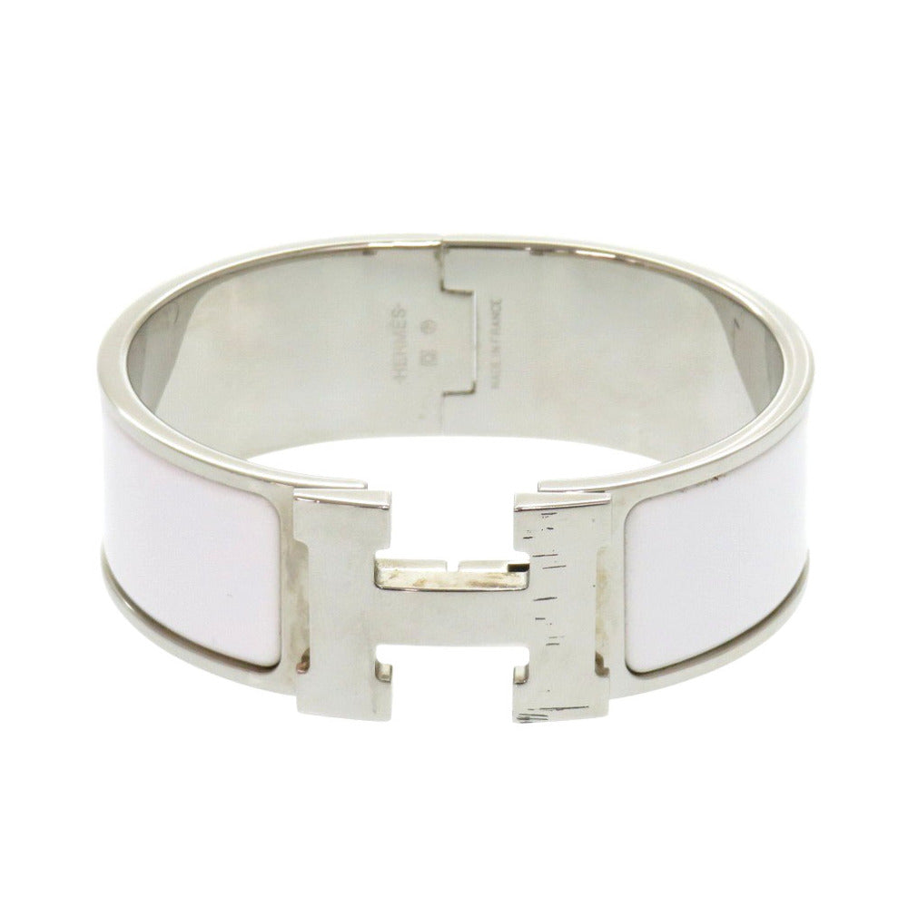 美品 エルメス Hモチーフ クリッククラックGM メタル ホワイト シルバー □Q刻印(2013年製) ブレスレット 白 1829【中古】HERMES