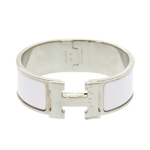 美品 エルメス Hモチーフ クリッククラックGM メタル ホワイト シルバー □Q刻印(2013年製) ブレスレット 白 1829【中古】HERMES