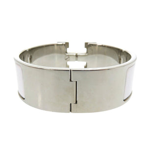 美品 エルメス Hモチーフ クリッククラックGM メタル ホワイト シルバー □Q刻印(2013年製) ブレスレット 白 1829【中古】HERMES