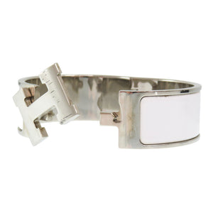 美品 エルメス Hモチーフ クリッククラックGM メタル ホワイト シルバー □Q刻印(2013年製) ブレスレット 白 1829【中古】HERMES