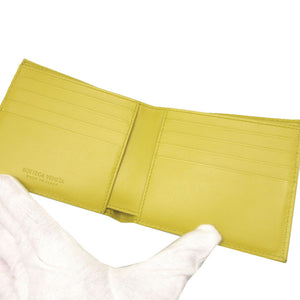 新品同様 ボッテガヴェネタ イントレチャート レザー イエロー 黄 2つ折り 札入れ 財布 1837【中古】BOTTEGA VENETA