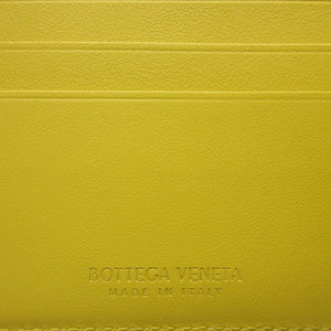 新品同様 ボッテガヴェネタ イントレチャート レザー イエロー 黄 2つ折り 札入れ 財布 1837【中古】BOTTEGA VENETA