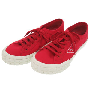 美品 プラダ トライアングルロゴ 2EG302 キャンバス ラバー レッド スニーカー 赤 1846【中古】PRADA メンズ