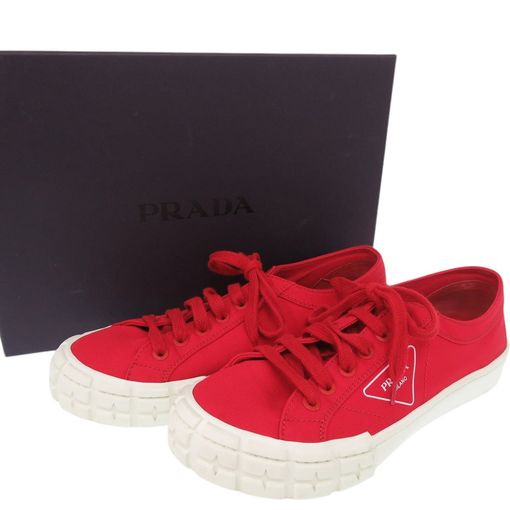 美品 プラダ トライアングルロゴ 2EG302 キャンバス ラバー レッド スニーカー 赤 1846【中古】PRADA メンズ