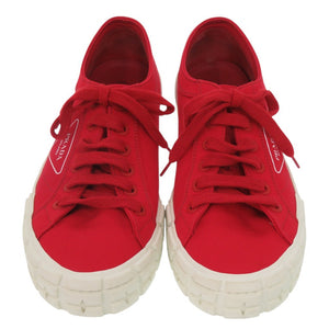 美品 プラダ トライアングルロゴ 2EG302 キャンバス ラバー レッド スニーカー 赤 1846【中古】PRADA メンズ