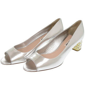 未使用品 ミュウミュウ レザー ストーン シルバー パンプス 1868【中古】MIUMIU