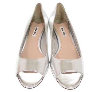 未使用品 ミュウミュウ レザー ストーン シルバー パンプス 1868【中古】MIUMIU