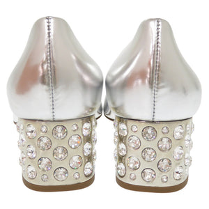 未使用品 ミュウミュウ レザー ストーン シルバー パンプス 1868【中古】MIUMIU