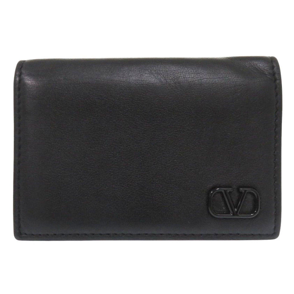 美品 ヴァレンティノ・ガラヴァーニ Vロゴ カーフ ブラック カードケース 黒 1873【中古】Valentino Garavani