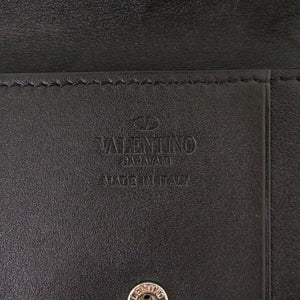 美品 ヴァレンティノ・ガラヴァーニ Vロゴ カーフ ブラック カードケース 黒 1873【中古】Valentino Garavani