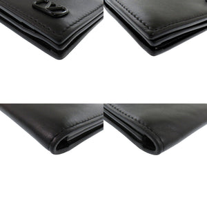 美品 ヴァレンティノ・ガラヴァーニ Vロゴ カーフ ブラック カードケース 黒 1873【中古】Valentino Garavani