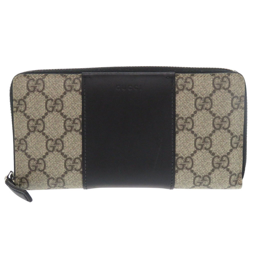 美品 グッチ 451249 GGスプリーム レザー ベージュ ラウンドファスナー 長財布 1894【中古】GUCCI メンズ