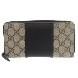美品 グッチ 451249 GGスプリーム レザー ベージュ ラウンドファスナー 長財布 1894【中古】GUCCI メンズ