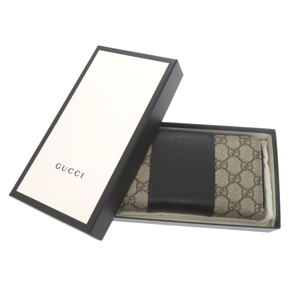 美品 グッチ 451249 GGスプリーム レザー ベージュ ラウンドファスナー 長財布 1894【中古】GUCCI メンズ