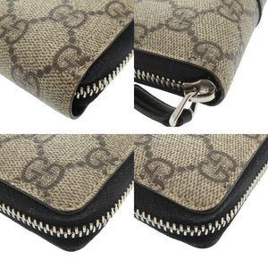 美品 グッチ 451249 GGスプリーム レザー ベージュ ラウンドファスナー 長財布 1894【中古】GUCCI メンズ
