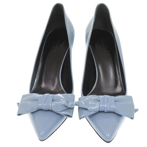 未使用品 グッチ エナメル リボン ポインテッドトゥ 370851 ブルー パンプス 青 1906【中古】GUCCI